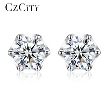 CZCITY Original 925 Sterling Silver Stud Earrings for Women Six Paws with One Carat CZ Wedding