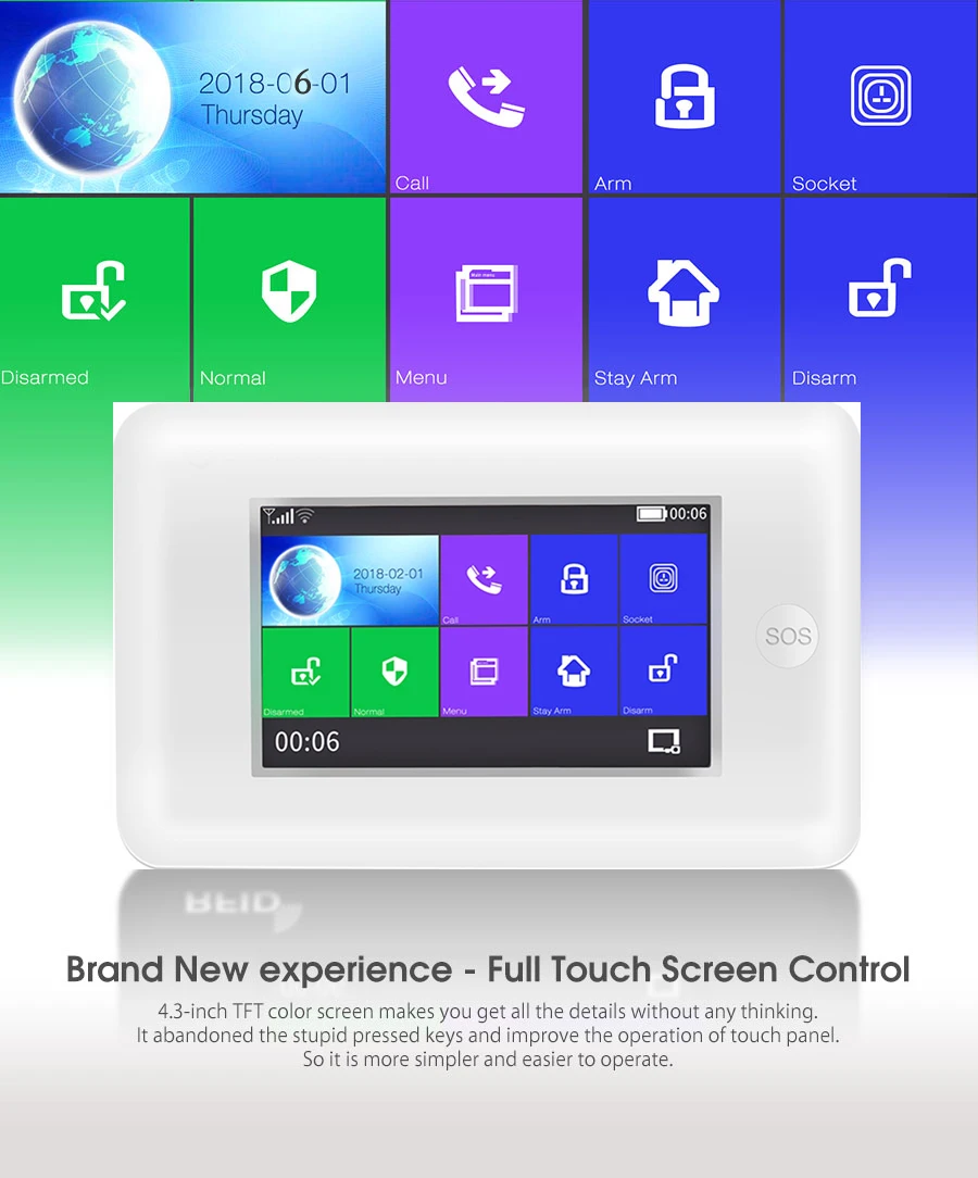 Yobang aplicación de seguridad WiFi 3G WCDMA juego de alarma antirrobo pantalla táctil sistema de alarma de seguridad para el hogar cámara de vídeo IP humo, fuego