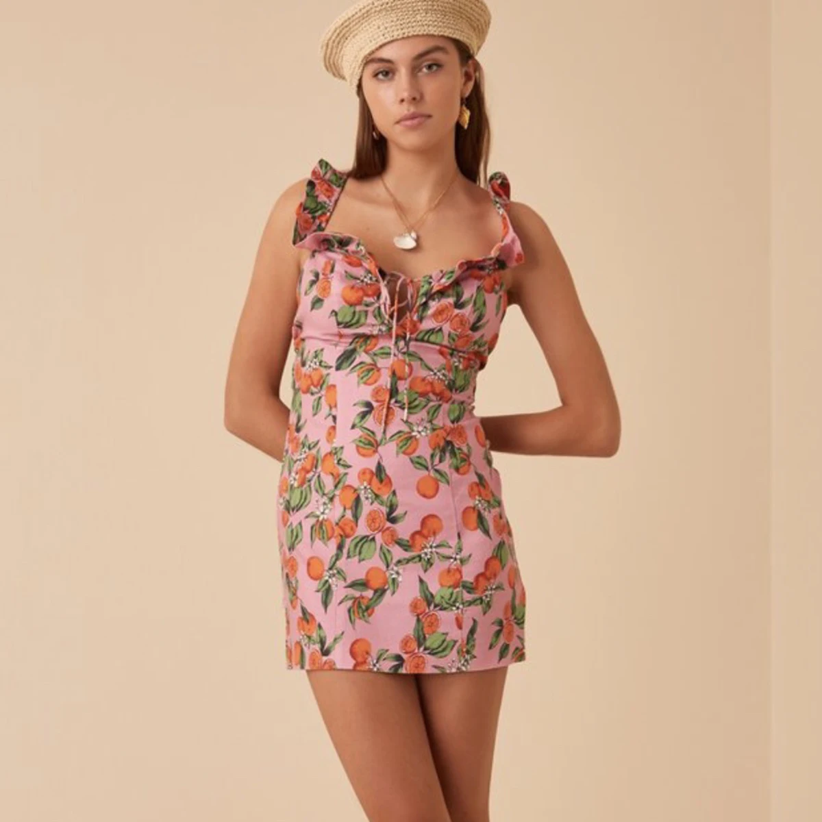 

Tangerine Print Mini Dress Women Summer Clothes Sleeveless Backless Strapless Lace Up Sexy Dresses Pink Evening Party Chic Dress
