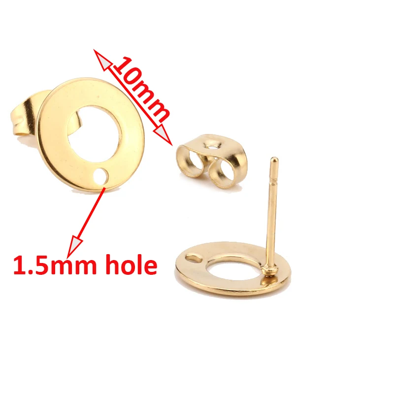 Золотые серьги-гвоздики из нержавеющей стали 316L с 8 мм/10 мм/12 мм круглой плоской подложкой с отверстием, гипоаллергенные столбы - Цвет: Hollow Round Gold
