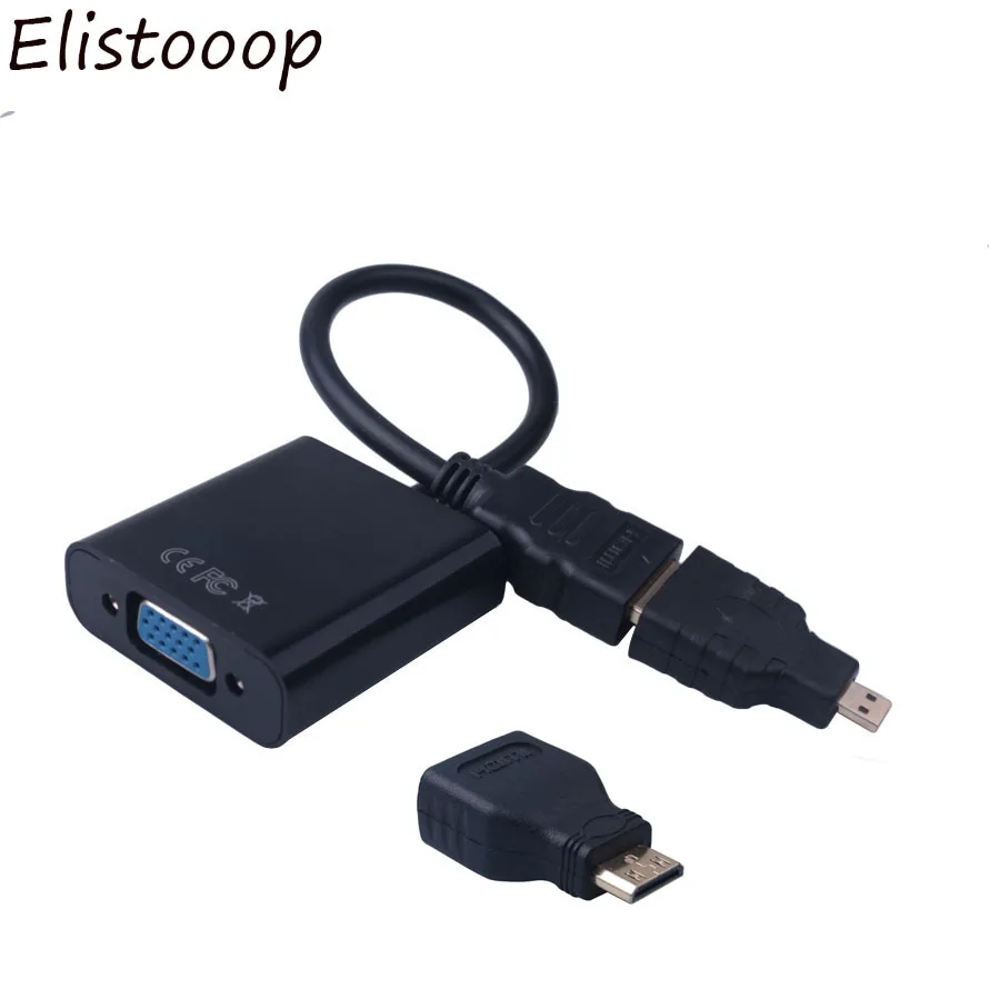 

Elistooop HDMI to VGA Adaptor Micro HDMI Mini HDMI Male Adapter to VGA Female 1080p Converter For Laptop Xbox 360 PS3 PS4