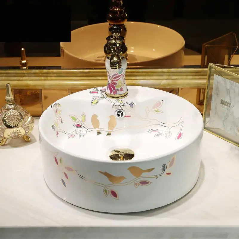 Европейский стиль керамический декоративная раковина в виде миски умывальник круглый маленькая Бытовая ванная комната балкон маленький керамический умывальник ванная раковина