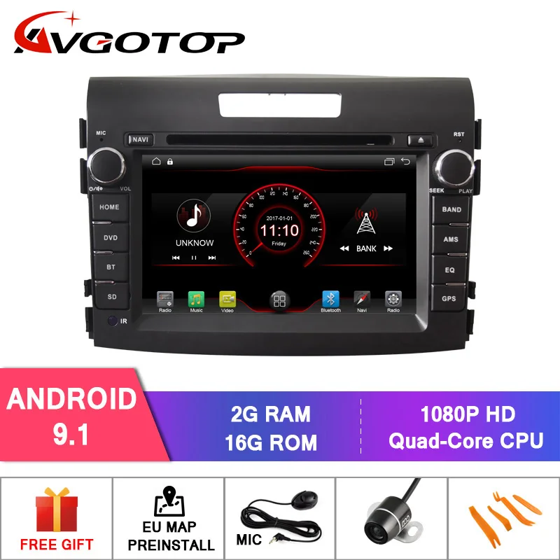 AVGOTOP Android 9 автомобильный Радио мультимедийный плеер для HONDA CRV 2012 автомобиль 2G 16G Bluetooth gps Видео Аудио