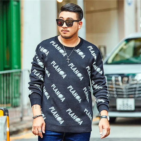 Black Бренд большого размера XXL-5XL 6XL 7XL мужская рубашка с буквенным принтом свитер осень-зима Повседневный свободный свитер - Цвет: Black