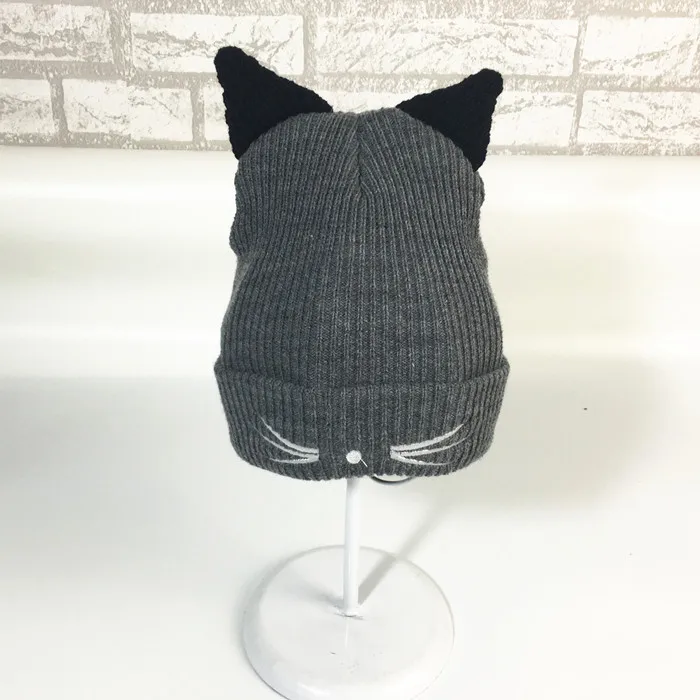 Прекрасный кот Для женщин осенняя и зимняя шапка вязаная Skullies шапочки Кепки украшения шляпы для Обувь для девочек ad038