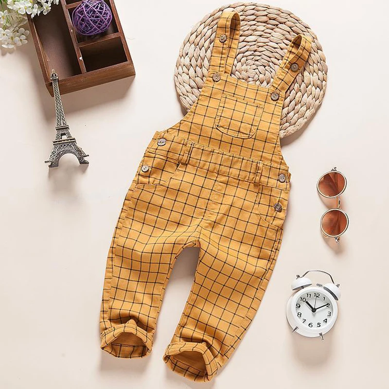 Children Fashion Plaid Clothing Kids Adjustable Overalls Straps Easy