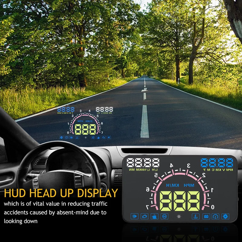 Авто HUD 5,5 ''дисплей головы вверх автомобильный проектор скорости OBD2 II EUOBD Предупреждение лобовое стекло будильник с прожектором системы