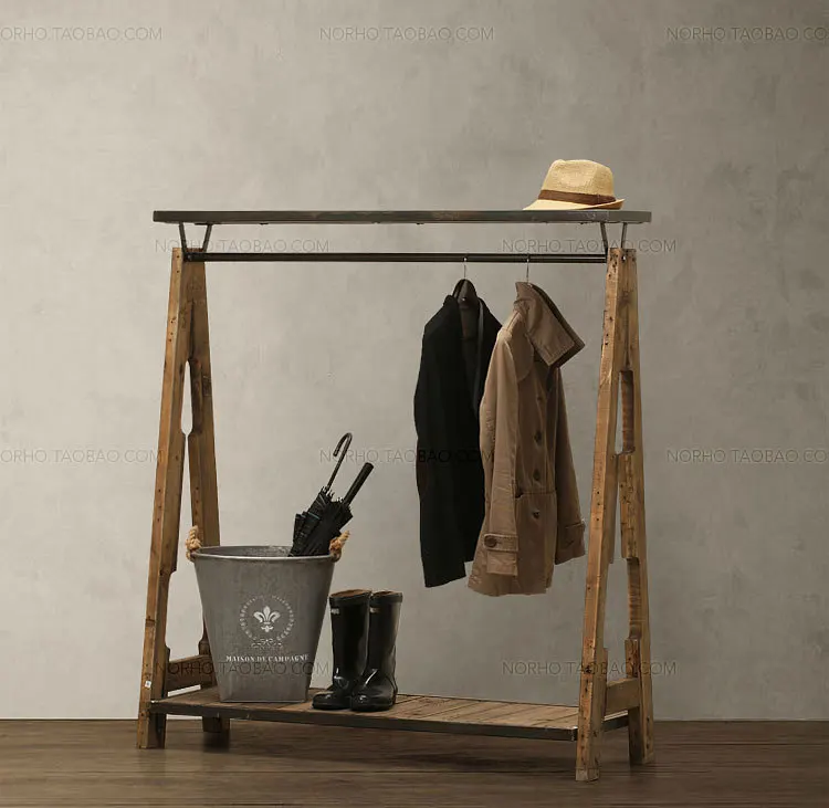 Стиль кантри Коммерческая вешалка для пальто Лофт/китайская мебель из ели/промышленная деревянная вешалка для пальто/подвижная витрина для одежды