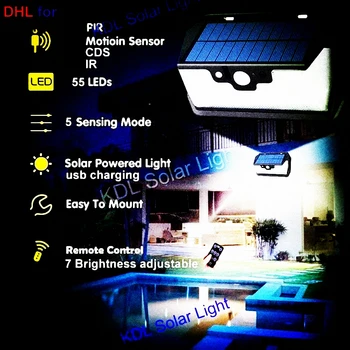 

55 LED 900lm Solar Light remote control radar smart 3 side lighting solar 550lm 4W IP camp se street wall lamp yard