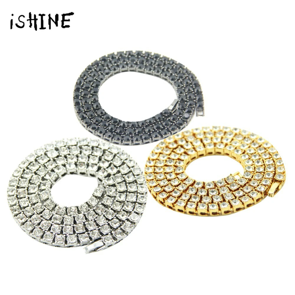 Хип хоп bling льдом Теннис цепь 1 ряд Ожерелья для мужчин Элитный бренд золото Для