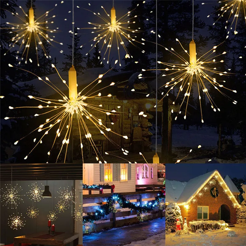 

120/180 leds Firework LED String Light DIY Fold Bouquet Copper Wire LED Light Battery Xmas Wedding Party Decor Fairy Lights