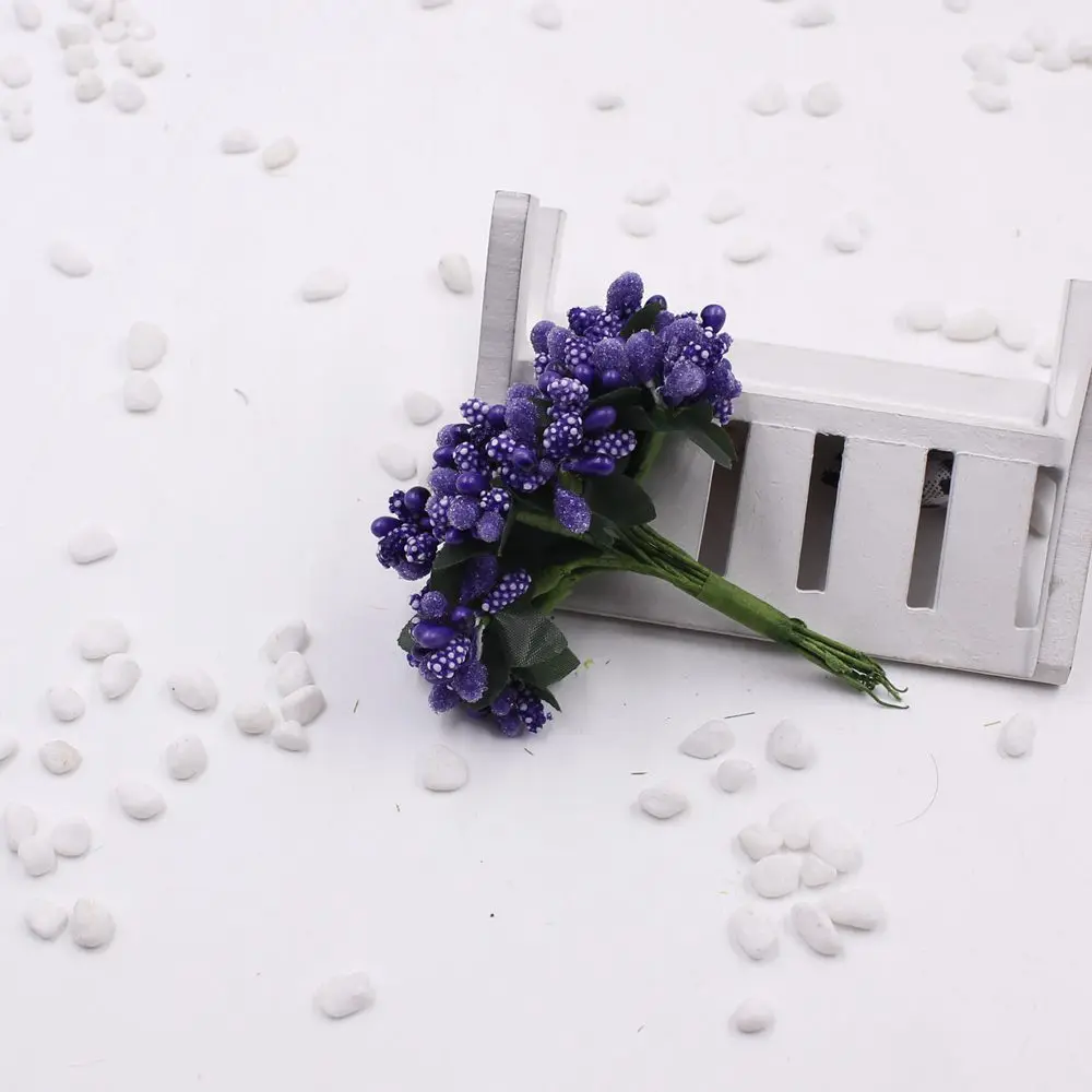 12 шт./лот, искусственные цветы, тычинки и листья, венок, Свадебная коробка, украшение - Цвет: Dark purple