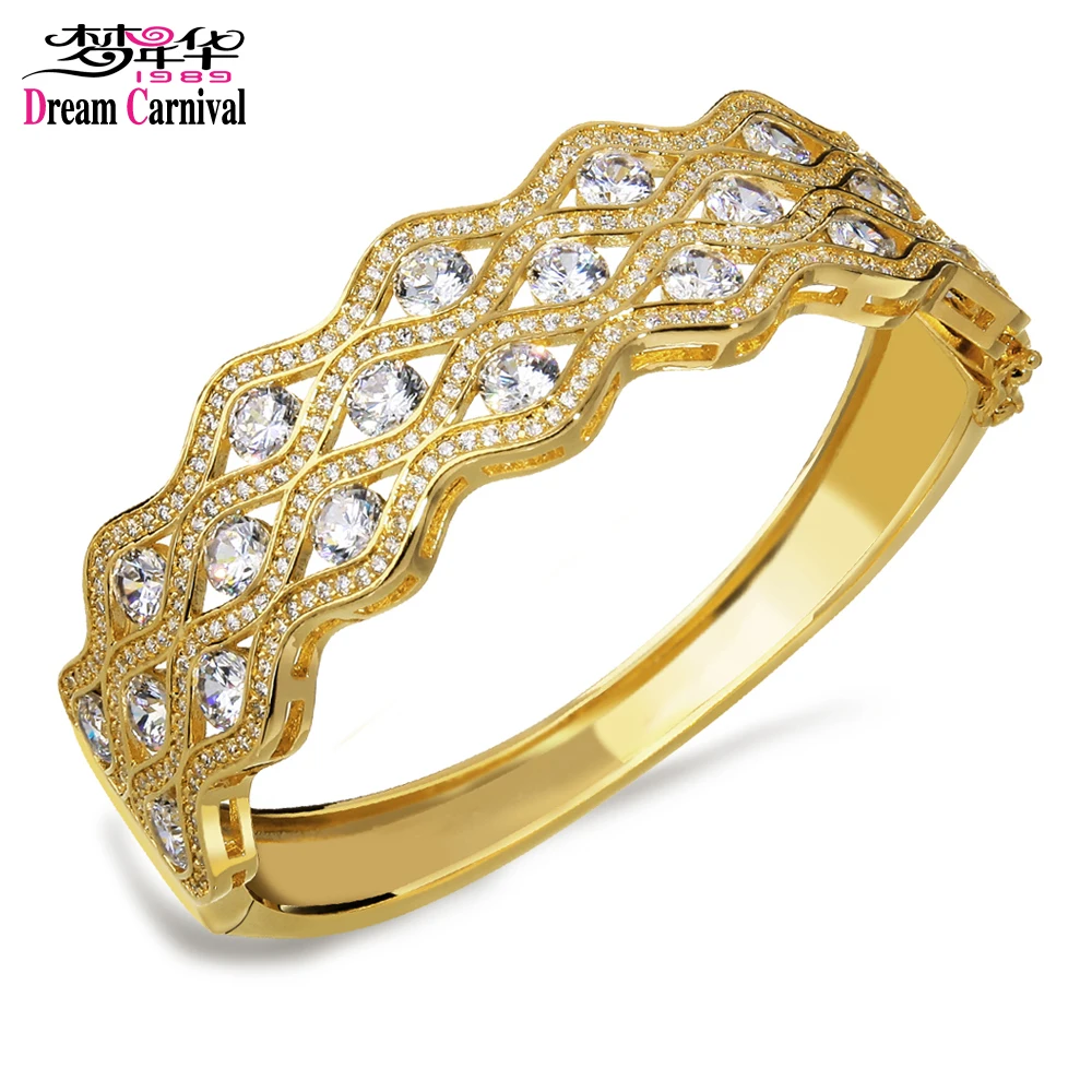 

Dreamcarnival 1989 Best Selling Synthetic Cubic Zirconia Woman Bangle Rhodium or Gold-color Bridal Wedding Jewelry SA01190-2.25