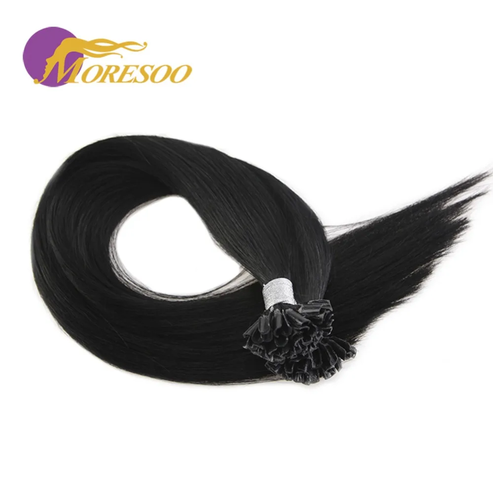 Moresoo Keratin Nail U Tip Extensions Machine Remy Pre-bonded Hot Fusions Real Human Hair Extensions 1g/s 50 Strands