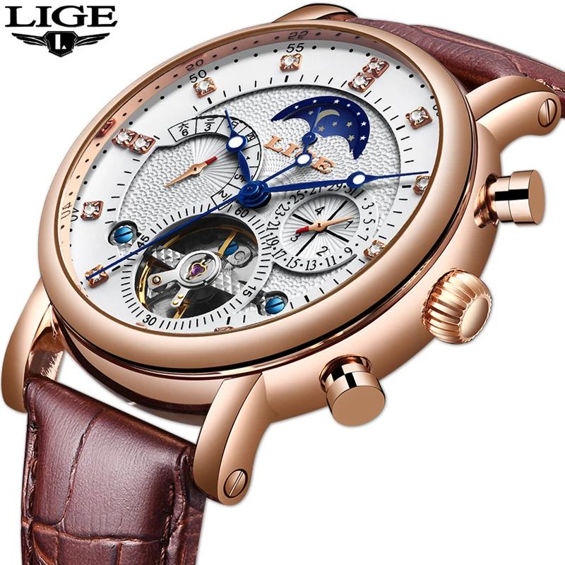 

Tourbillion Automatic Mechanical Moon phase display Men's Watches Luxury Brand Watch Men Waterproof clock relogio masculino