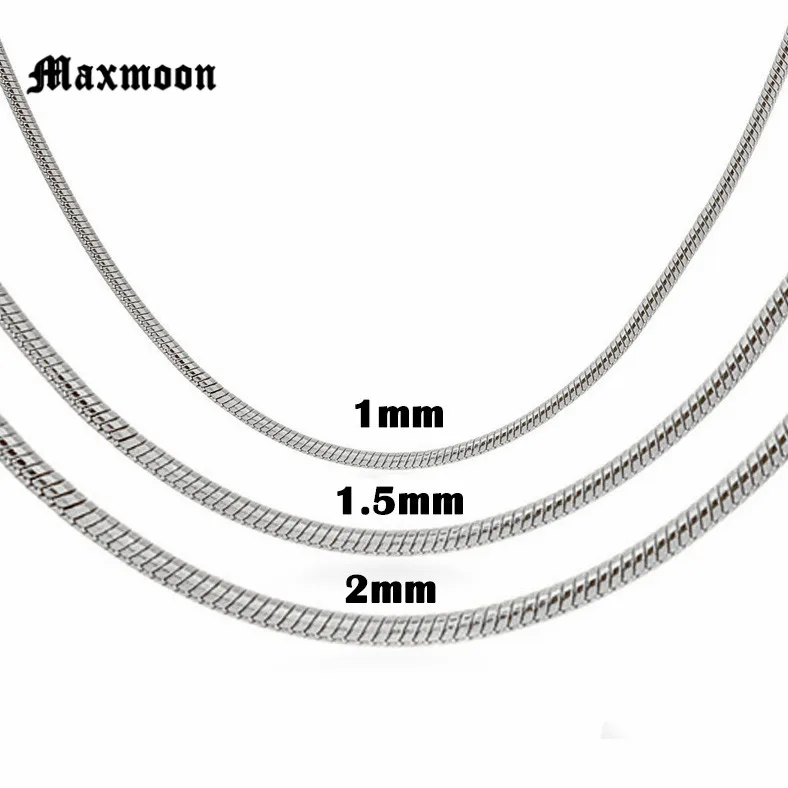 

Maxmoon 1/1.5/2mm Width Stainless Steel Snake Chain Necklace Silver Color For Boy And Girl High Quality Jewelry Accessories