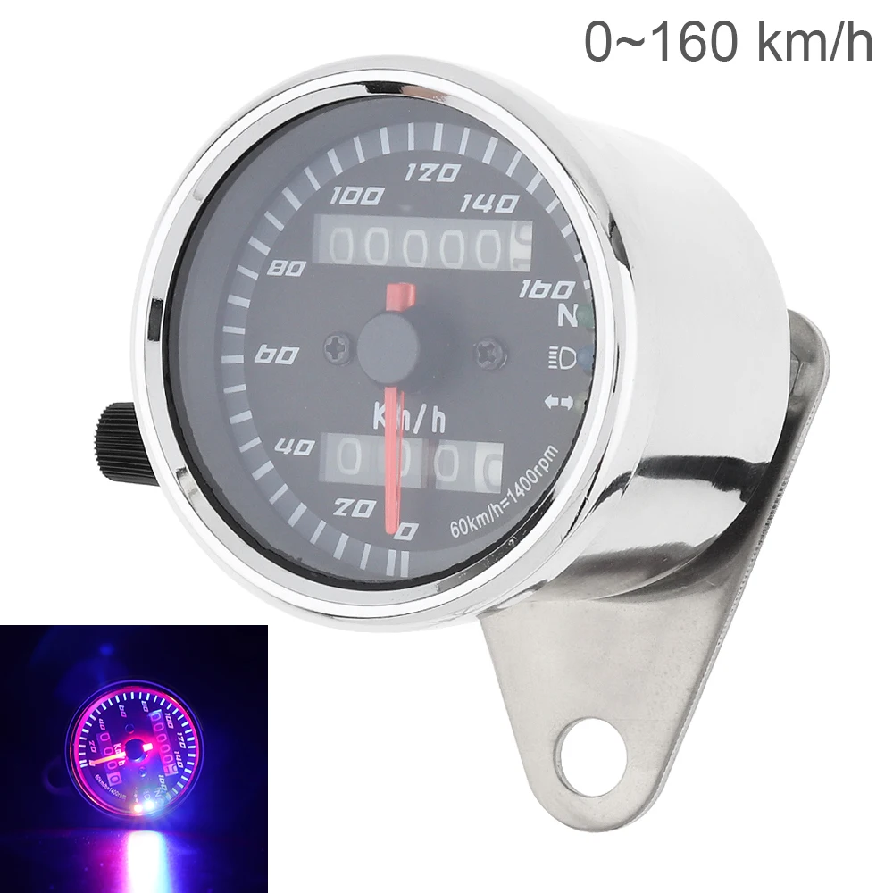 

Motorcycle Speedometer 12V Metal Case Vintage Double Mileage Odometer Speedometer backlight indicator for Motorcycle Motorbike