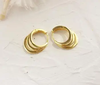 

1pair 18K GOld plated 100% Authentic 925 Sterling silver 3-Rows Geometric Hoop Huggie EarringsFine jEWELRY E130