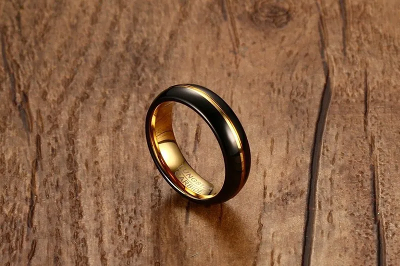 ZORCVENS Новое крутое Черное и Золотое вольфрамовое кольцо для мужчин ювелирные изделия 6 мм черный твердосплавный кольцо