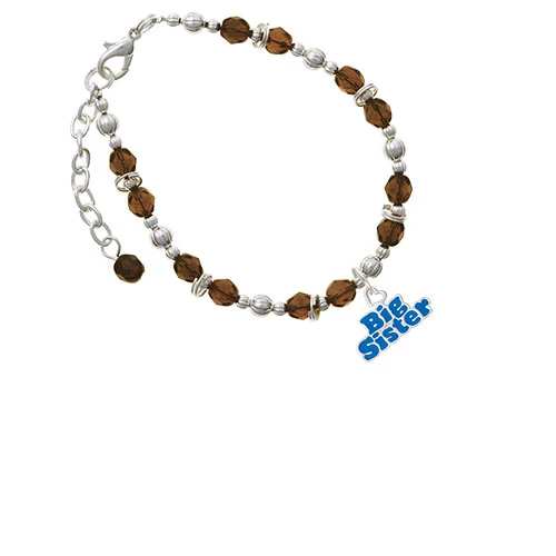 Silvertone Royal Blue ''Big Sister'' with Heart Brown Beaded Bracelet