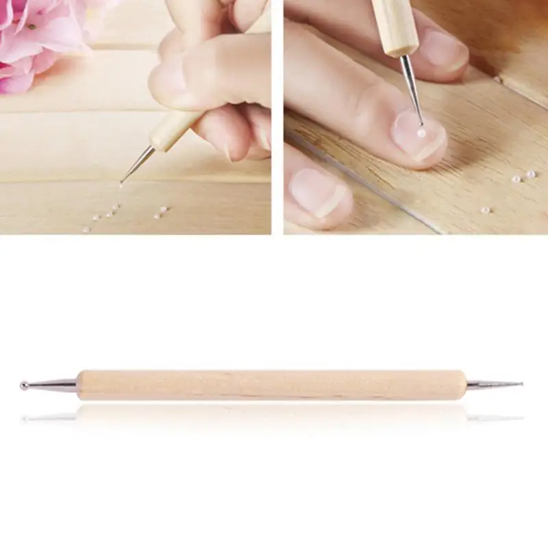 Новинка, двухсторонний дизайн ногтей, деревянные хрустальные стразы, ручка для рисования