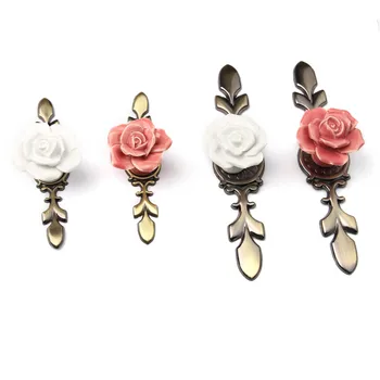 

5pcs Rose Flower Pink White Single Hole Door Handles Ceramic Drawer Cupboard Knobs Closet Drawer Single Hole Door Pull Knobs