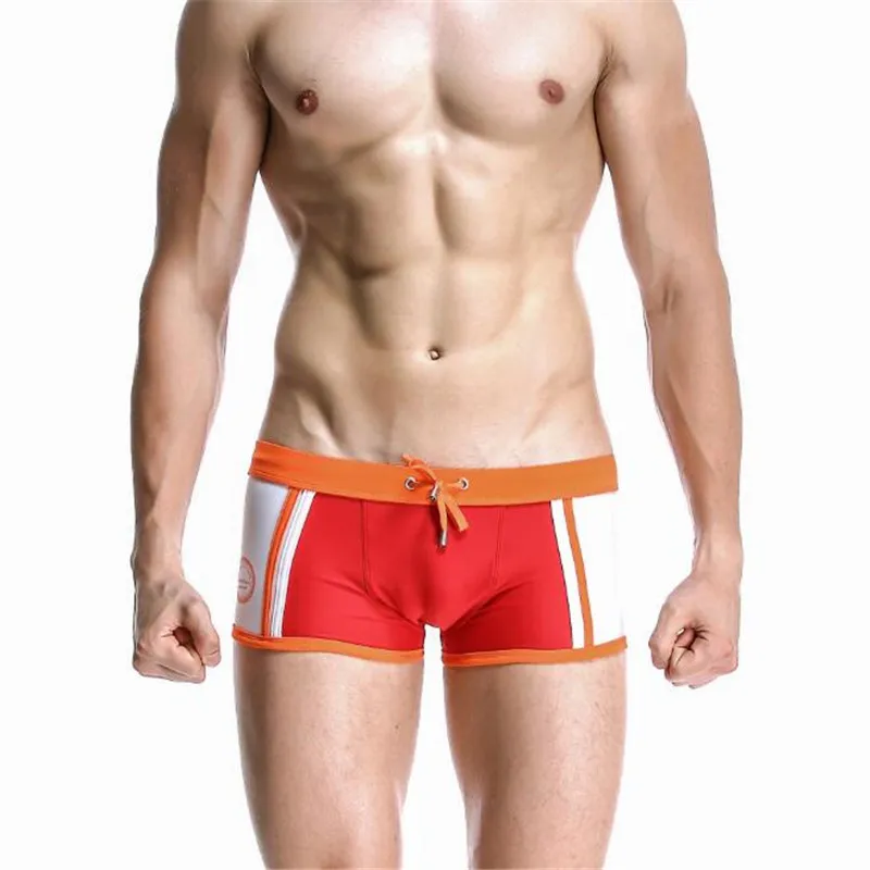Мужские сексуальные трусы с заниженной талией, пестрый боксер, мужские пляжные шорты-боксеры, мужские шорты - Цвет: Красный