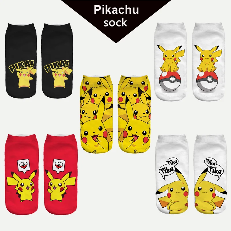 2016 New Arrival Kawaii Harajuku Pokemon Pikachu Socks 3D Printed Cartoon Women's Low Cut Ankle Socks Novelty Casual Socks Meias