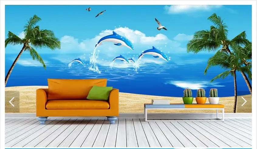 

Customized 3d photo wallpaper 3d wall murals wallpaper Dolphin beach background wall paper room decoration