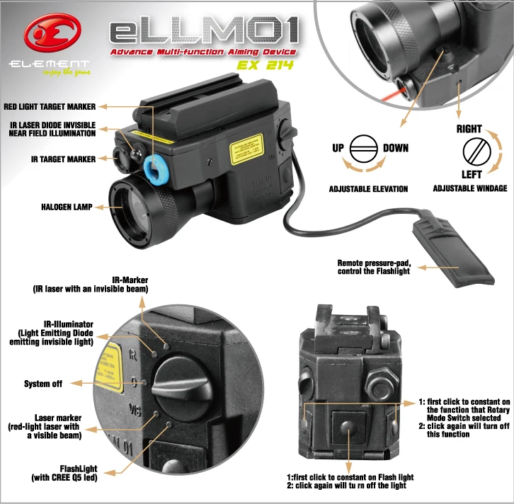 Element eLLM01 Advance многофункциональное направляющее устройство ИК лазерный прицел оружие Свет комбо + Бесплатная доставка (E040032)