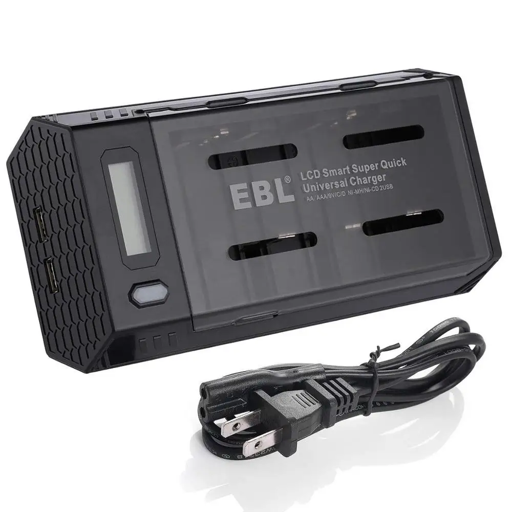 EBL Smart lcd зарядное устройство с 2 usb-портами, функция разряда-для AA/AAA/9 V/C/D Универсальное зарядное устройство