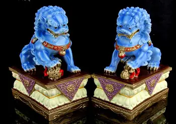 

22.5cm Chinese pure copper hand painted lion home creative craft ornaments