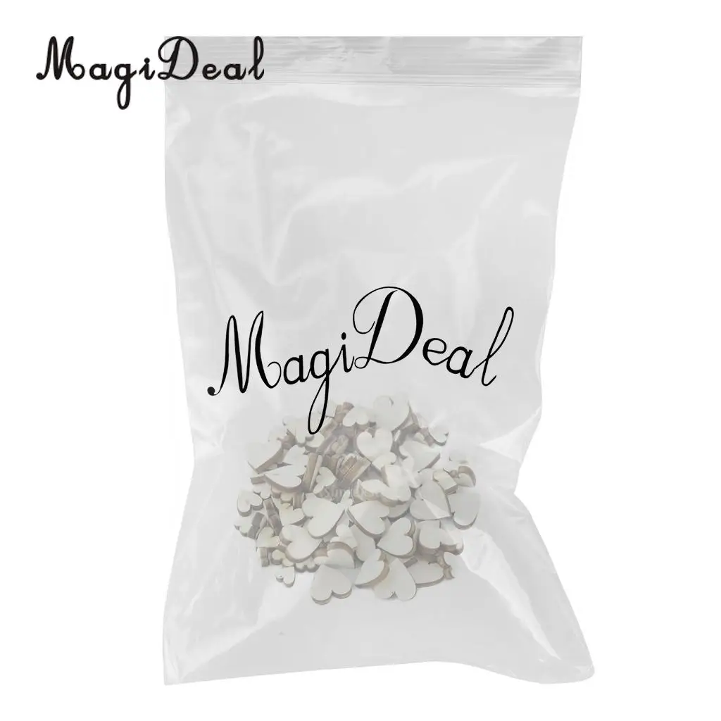 MagiDeal 100Pcs Assorted Size Natural Wood Heart Plain Shabby Chic Craft Scrapbook crapbook Embellishment Wedding Home Decor