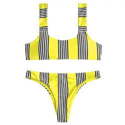 ZAFUL сексуальное полосатое бикини комплект купальный костюм бикини для женщин с глубоким вырезом купальник полосатый пляжный купальный