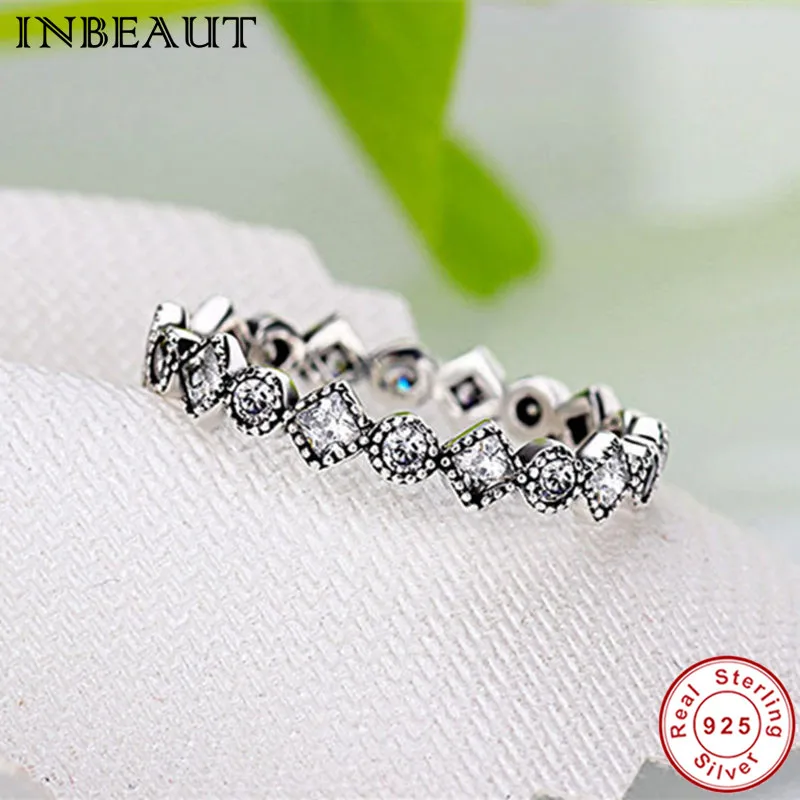 INBEAUT Antique Real 925 Sterling Silver Sparkling Cubic Zirconia Stackable Ring Women Lovely Cute Princess Wedding Rings Girls