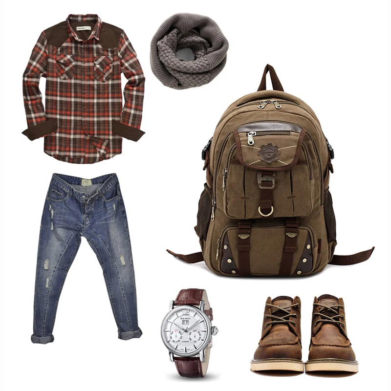 KAUKKO New fashion men's backpack vintage canvas backpack school bag men's travel bags large capacity travel laptop backpack bag