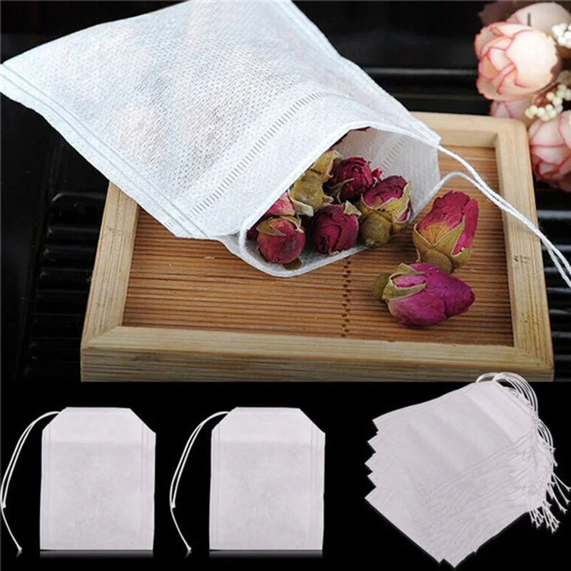 100Pcspack Teabags Non Woven Fabrics Empty Filter Brew Tea Ball Bags Paper Strainer Scented Small Floral Pack huismerk kopen in de aanbieding