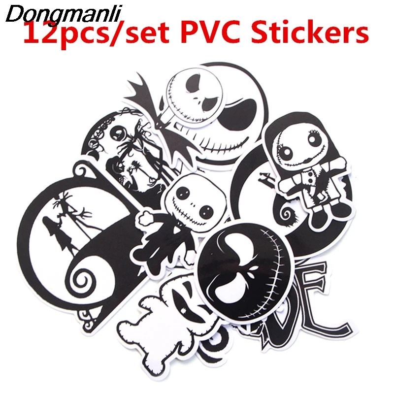 

12 Pcs/set The Nightmare Before Christmas Cool PVC Waterproof for Car Luggage Laptop Decal Home Bedroom Diy Decoration M2811
