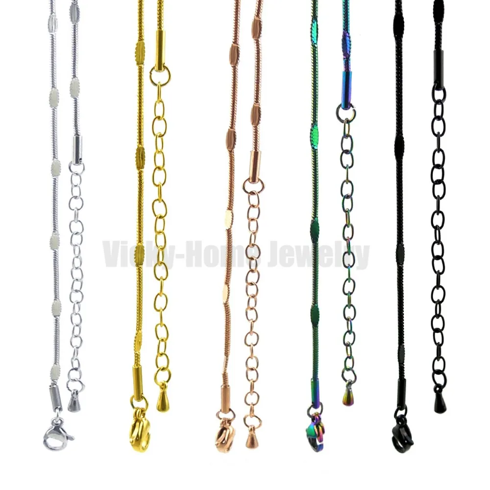 

55cm+5cm extra chain snake chain with lobster clasp 316L stainless steel snake chain steel, rainbow color, black