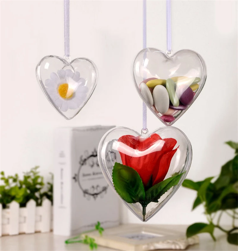 

5 Pcs Heart Shape Clear Candy Boxes Wedding Party Decorations Hanging Ball Transparent Can Open Plastic Ornament