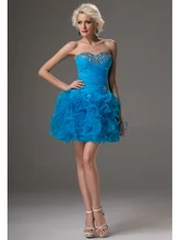 Auf Verkauf Kurze Ballkleider Blau Liebsten Perlen Rüschen Organza Lace-up 2016 Cocktailkleider für Frauen CD9605
