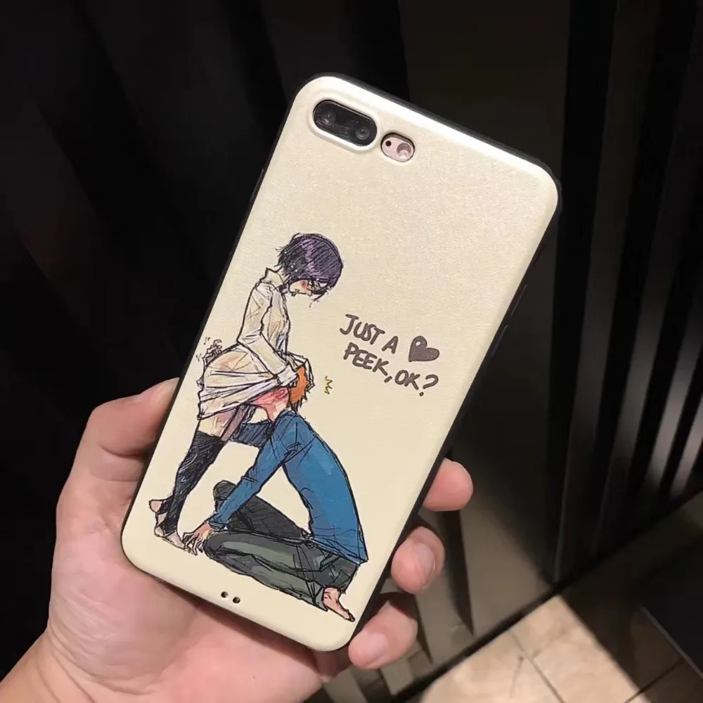 New Fashion Girl And Boy "just A Peek,ok?" Phone Case For Iphone 6 6s Plus 7 7plus Cartoon Style