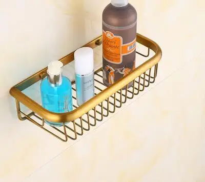 Набор аксессуаров для ванной комнаты, латунный античный бронзовый резной набор для ванной, вешалка для полотенец, держатель для бумаги, держатель для туалетной щетки, кран - Color: shelf one tier