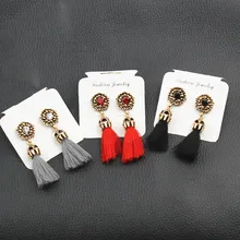 E0187 Vintage Crystal Earring Exquisite Handmade Red Black Gray Tassel Earring For Women Fashion Wedding Party Jewelry Wholesale