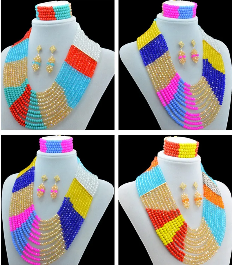 

2016 New African Crystal Beads Jewelry Sets African Wedding Beads Jewelry Sets Crystal Necklace Bracelet Earrings Sets 10030