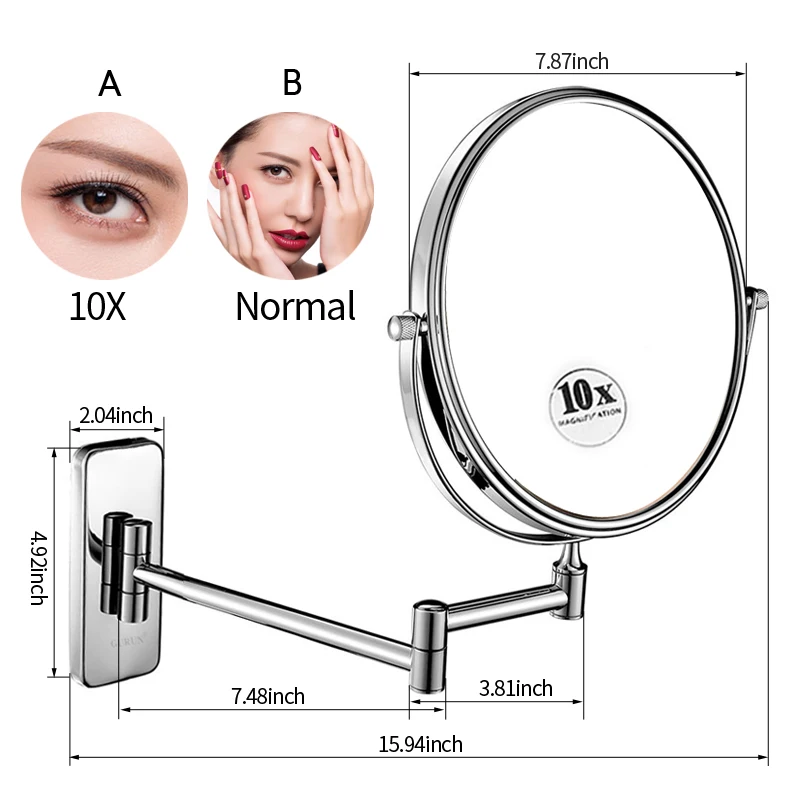 GuRun 10x увеличение настенное косметическое зеркало для ванной комнаты двухстороннее бритье зеркала для макияжа с увеличительным и нормальным