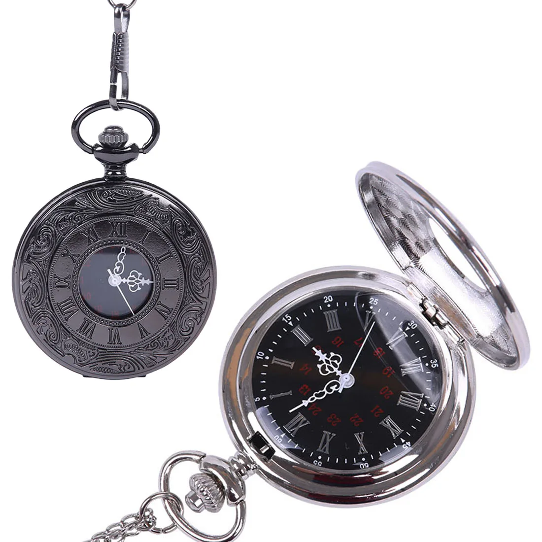 Roman Numerals Quartz Pocket Watches Vintage Watches Women Man Necklace Pendant with Chain Gifts 5