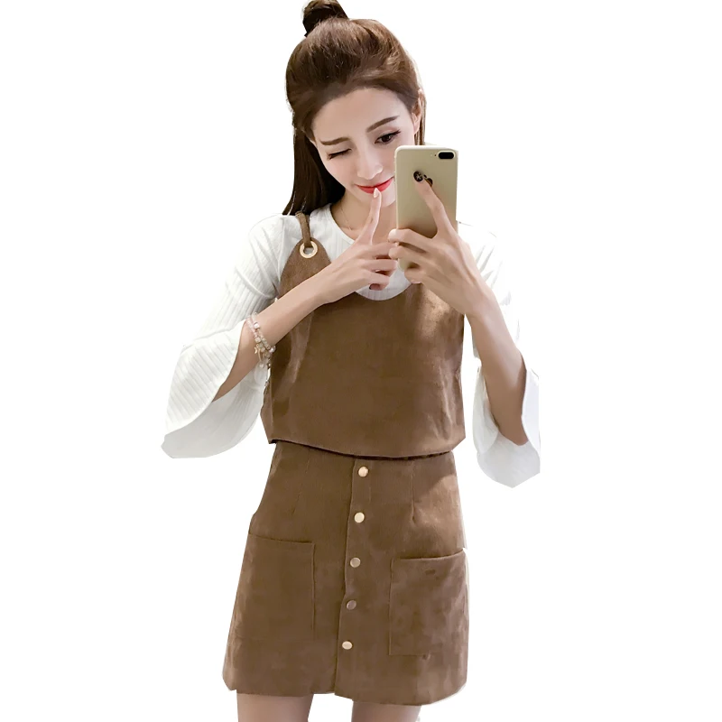 new spring corduroy straps bust skirt three piece suit korean fashion