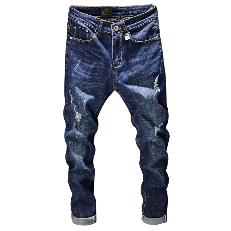 

Brand denim biker jeans men Slim Fit Washed Vintage Ripped jeans for men Elastic Denim Pants skinny jeans men