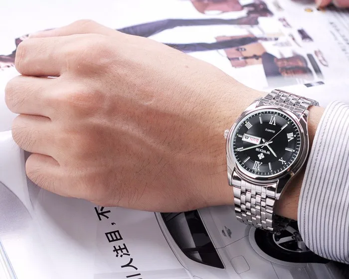 Мужские часы Топ бренд класса люкс день дата светящиеся часы мужские серебряные нержавеющая сталь Бизнес Кварцевые часы мужские спортивные наручные часы